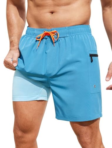 SILKWORLD Mens Swim Trunks with Compression Liner Quick Dry Bathing Suit Lightweight Beach Shorts Zipper Pocket Swimwear, Peacock Blue, XX-Large - Image 1