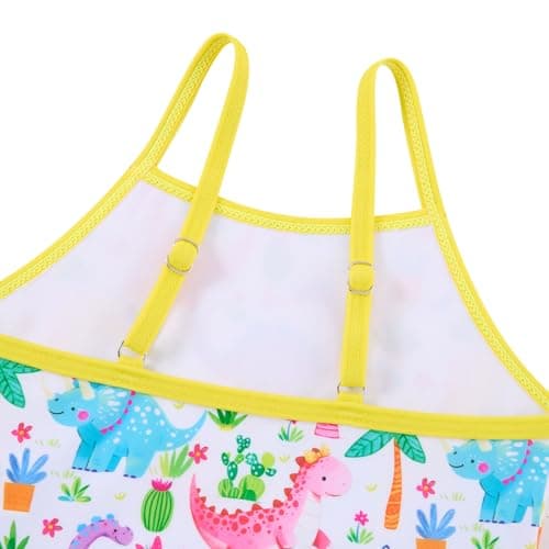 Funnycokid 5T Little Girls Swimsuit Kidss Size 6 Bathing Suit Dinosaur Yellow Ruffle Rashguard Sets Swimwear Zipper Long Sleeve 3 Piece Swimming - Thumbnail 3
