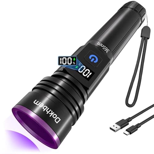 Dokhbem 365nm UV Flashlight Rechargeable, Black Light Flashlight with LCD Display, Powerful Ultraviolet Lights for Pet Urine Detection, Resin Curing, Rockhounding, Scorpion, Uranium Glass, A/CLeak - Image 1