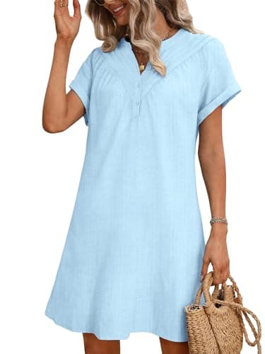 UEAL Petite Dresses for Women 5 Ft Ladies Modest Casual Spring Dress with Sleeves Medium Blue - Image 1