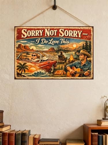 Sorry Not Sorry I Do Love This Tin Sign Vintage Road Trip Metal Wall Art Retro Outdoor Scene Decorative Plaque Funny Quote Sign for Home Cabin Garage Wall 8x12 Inch - Thumbnail 2