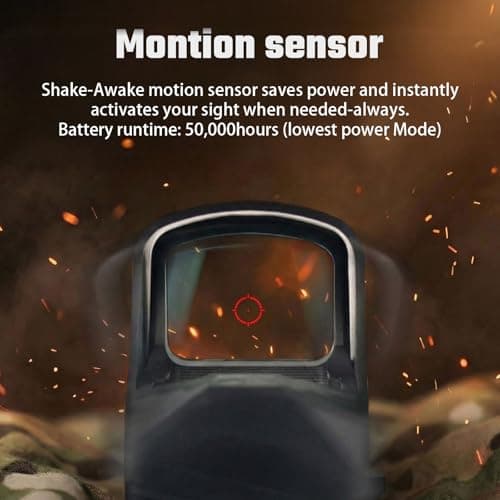 Multi-Reticle Open Reflex Red Dot Sight: 2 MOA Dot & 65 MOA Circle, Shake Awake, Solar-Assisted Power, Titanium Hood, IP67 Waterproof, 12 Brightness, Quick-Detach Mount for Picatinny Rail Long Guns - Thumbnail 5