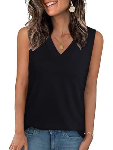 GKBK Womens Tank Top Loose Fit Summer Sleeveless Black Tops Dressy Casual Blouses V Neck T Shirts Layering Tee Shirts Black XL - Image 1
