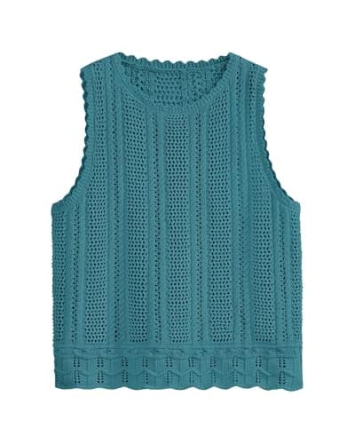 KIRUNDO Beach Vacation Clothes for Women Spring Summer Crochet Sweater Vest Tank Tops Cover Ups Resort Cruise Outfits 2026(Blue Green, Medium) - Image 1