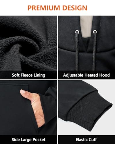WUEAOA Heated Hoodie for Men Women,Pullover Heated Sweatshirt with 6 Heating Zones and 7.4V Battery Pack - Thumbnail 5