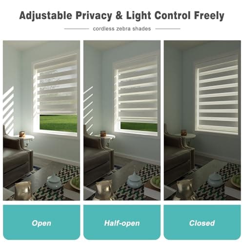 Changshade Cordless Zebra Blinds for Windows, Modern Dual Layer Zebra Blinds with Light Filtering & Privacy Control,Easy Install Zebra Blinds for Indoor Windows,（24" W×72" H,Beige） - Thumbnail 5