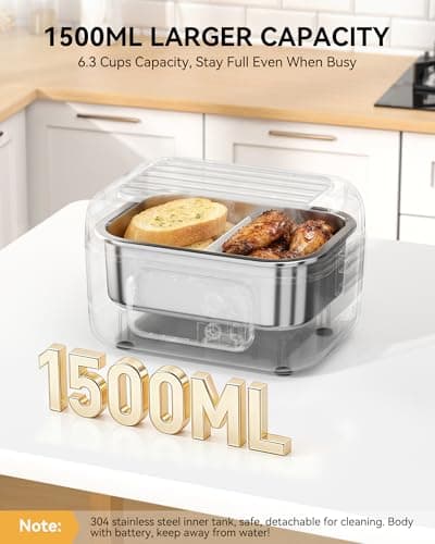 Yofidra Heated Lunch Box, Cordless 24000mAh 100W Electric Lunch Box with Smart Timer, 6.3-Cup Super Large Lunchbox for Men & Women, Portable Food Warmer with Insulated Bag for Outdoor/Office, White - Thumbnail 6