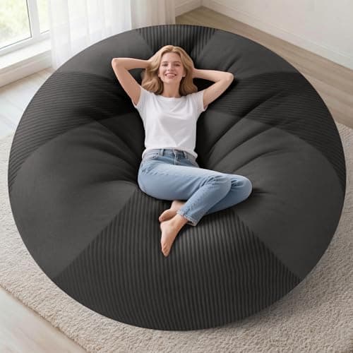 Homguava 6FT Bean Bag Chairs for Adults Teardrop BeanBag Chair Comfy Memory Foam Bean Bags Two-Tone Distressed Velvet&Corduroy Washable Cover for Living Room, Home (Distressed Velvet, Dark Grey) - Image 1