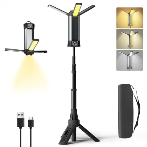 Rechargeable Work Light with Stand, Outdoor LED Cordless Camping Light with Portable Telescopic Bracket, 3.7 Ft Tall 6AH Battery, 2000 Lumen Construction Lights with Carrying Bag - Image 1