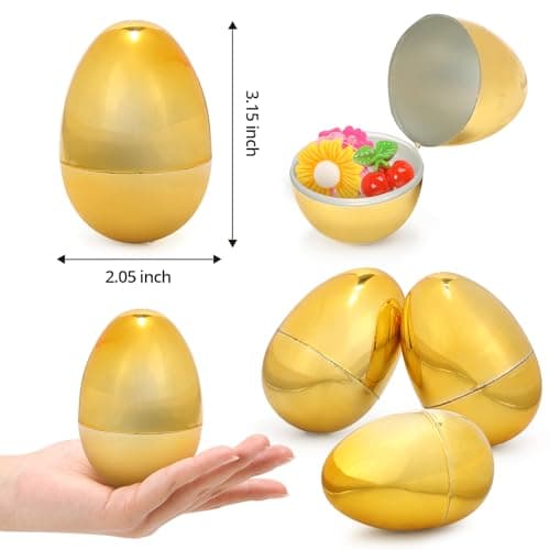 Skirfy 24PCS Golden Easter Eggs, Empty 3.15" Golden Eggs Bulk Fillable for Easter Hunt Party Favor Basket Stuffers Filler Classroom Prize Supplies Decor - Thumbnail 5