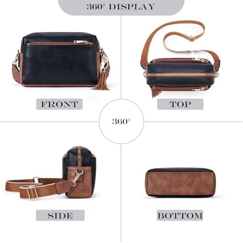 Roulens Triple Zip Small Crossbody Bag for women,Wide Strap Cell Phone Purse Shoulder Handbag Wallet with Credit Card Slots - Thumbnail 4