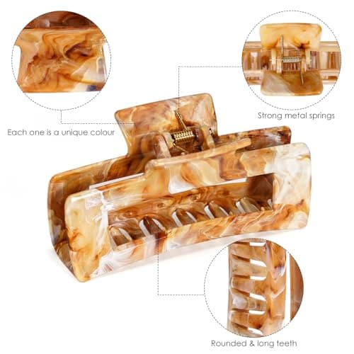 SHINLEA 3Pcs Hair Claw Clips for Women, 4.1 Inch Non slip Claw Clip, Reference Ink Painting Design, Ideal for Home Party and Work Styling, Hair Accessories for Girls Gift (Brown and Green and Purple) - Thumbnail 2