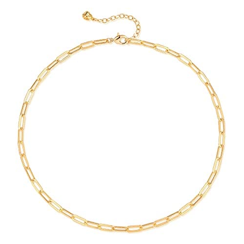 LOYATA 14K Gold Plated Choker Delicate Handmade Dainty Engrave Paperclip Chain Choker Necklace for Womem - Image 1