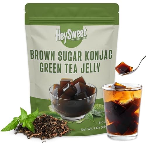 Green Tea Jelly – Vegan, Halal, Gluten-Free, Dye-Free | Jel Dessert made with Natural Brown Sugar & Konjac | 8 Counts (makes 40oz+) - Image 1
