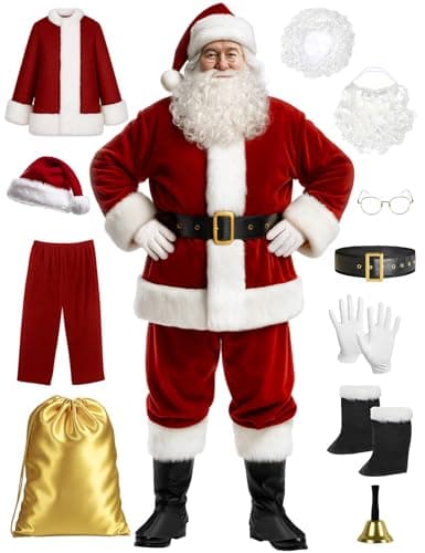 Ahititi Santa Claus Costume for Men Santa Suit Adults 11pcs Mens Deluxe Professional Christmas Clause Outfit Xmas Cosplay XL