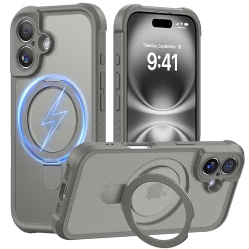 MOCCA Design for iPhone 16 Case with Magnetic Invisible Stand [Full Camera Protection] [Compatible with Magsafe] Military Drop Shockproof Translucent Matte Phone Case Cover 6.1",Titanium Gray - Image 1
