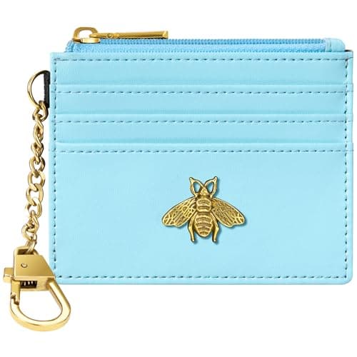 SEAVILIA Card Holder Keychain Wallet for Women with ID Window RFID Coin Purse Bee Gifts Slim Minimalist Small Wallet - Image 1