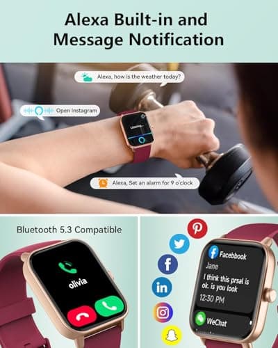 Quican Smart Watches for Women/Men, Smart Watch for Android Phones and iPhone Compatible, Alexa Built-in, 1.8" Fitness Watches for Women, IP68 Waterproof/Bluetooth Call, Heart Rate/Sleep Monitor, Red - Thumbnail 3