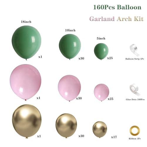 Spring Balloon Garland Arch Kit 160Pcs Sage Green Pink and Gold Latex Balloons for Baby in Bloom Baby Shower Bridal Shower Wedding Jungle Safari Woodland Birthday Party Decorations - Thumbnail 2