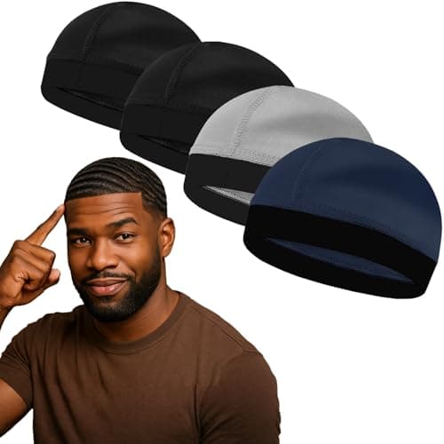4PCS Silky Stocking Wave Cap for Men, Good Compression Over Durag (Navy Blue+Silver+Black) - Image 1