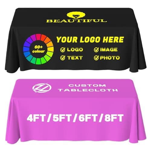 YOUYINYOU Shipping Next Day Custom Table Cloth with Logo Image Text 4/5/6/8/10FT Personalized Table Cloths for Business Tradeshow Events Company School Shop Other Important Events (48x24)