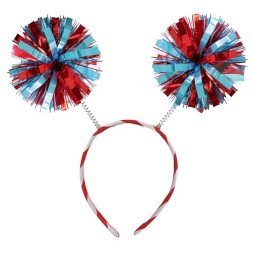 Vonlynfay Red Blue Pom Pom Headband Tinsel Strips Headband Party Costume Hair Accessories Birthday - Image 1
