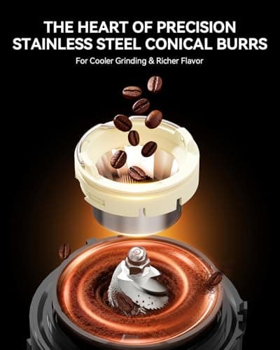 IAGREEA Coffee Grinder with Anti Static, Burr Coffee Bean Grinder for Home Use with 48 Precise Grind Settings, Detachable Funnel Stand for Espresso/Drip/Cold Brew/French Press, Stainless Steel - Thumbnail 5