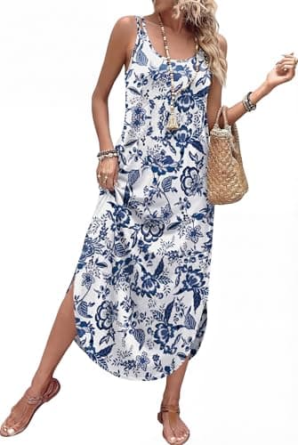 WIHOLL Beach Dresses for Women Spaghetti Strap Maxi Dress Summer Casual Long Dresses with Pockets Sundress Wedding Guest Sexy Beach Party Weekend Brunch Dinner Outfits S - Image 1