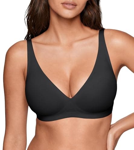 Women's Wireless Jelly Plunge Bra – Deep V Seamless No Underwire, Comfortable T-Shirt Bralettes Push Up Lightly Padded Black Medium - Image 1