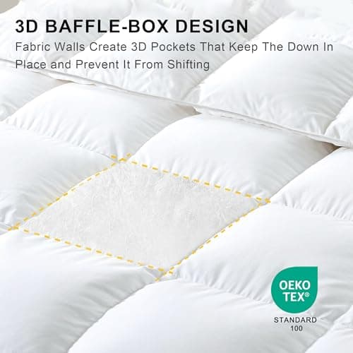 ALPSWAN Goose Feather Down Fiber Comforter Queen Size, White Polyester Cotton Duvet Insert, All Season Medium Warmth Fluffy Bedding Comforter (White, Queen) - Thumbnail 6