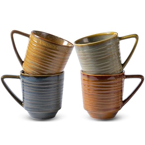 Noevany Ceramic Mugs Set of 4, Mug for Coffee Milk Latte Cappuccino Tea, Office Home Dishwasher Microwave Freezer Safe Stoneware Mixed Cup Mug 13 oz Coil A - Image 1