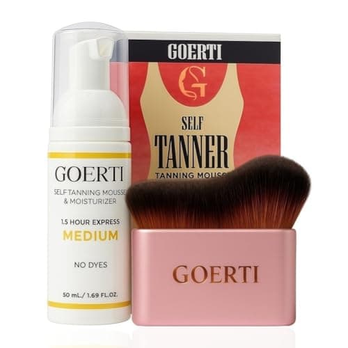 GOERTI Self Tanner Mousse & Tanning Brush Set – 1.5 Hour Express Sunless Tanner for Face & Body | Medium Shade, Long-Lasting & Natural Glow | Vegan DHA Formula, No Streaks, No Dyes, Gentle on Skin
