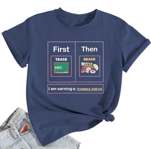Teacher Life Shirt Women Inspirational Teacher Tee Tops School Summer Break Short Sleeve Blue Small - Image 1