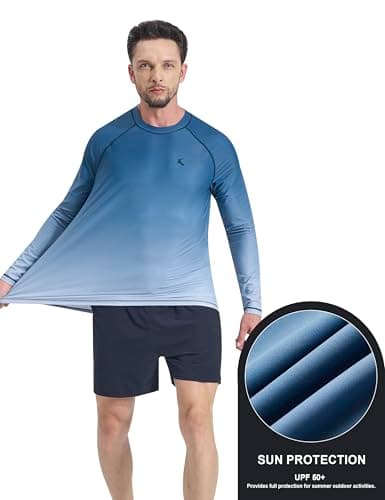 Mens Rash Guard UPF 50+ Swim Shirts UV Sun Protection T-Shirt Quick Dry Long Sleeve Beach Shirts for Fishing, Navy3 Gradient, L - Thumbnail 5