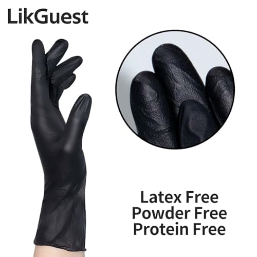 LikGuest Black Nitrile Disposable Gloves, Latex-Free, Powder-Free, 4 Mil, Chemical & Puncture Resistant, Food Safe, Industrial & Household Use,100-Count (Small) - Thumbnail 3