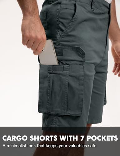 AOHIKE Summer Cargo Shorts for Men - 9" Inseam Outdoor Hiking Shorts for Casual Golf Travel Workout, Grey S - Thumbnail 2