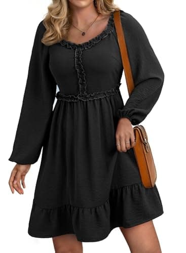 Dokotoo Womens Dresses 2025 Long Sleeve Empire Waist Casual Ruffle Smocked Mini Dresses Black XX-Large - Image 1