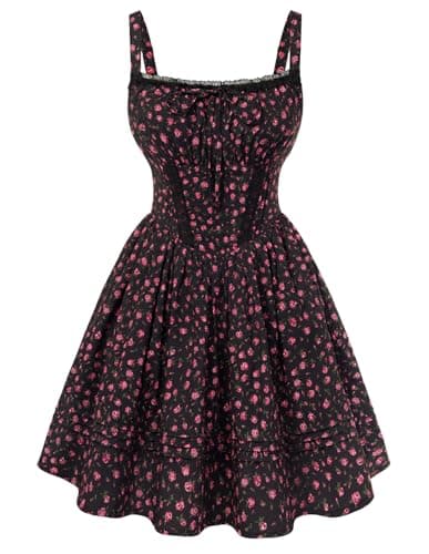 Scarlet Darkness Floral Mini Dress for Women 2026 Cottagecore Milkmaid Dress Black Easter Dresses Cami Spring Sundress - Image 1
