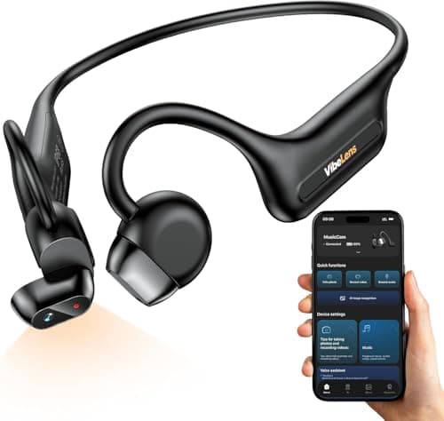 VibeLens MusicCam World’s 1st Bone Conduction Headphones with Camera, Hand-Free POV Camera Headphones, IP68 Water & Sweat Resistant, AI Functions, Open-Ear Bluetooth Wireless Sport Earphones with APP