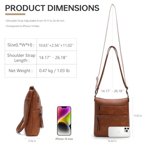 Kiss Sea Womens Crossbody Purse, Multi Pocket Casual Crossbody Bag with Tassel for Travel - Brown - Thumbnail 4