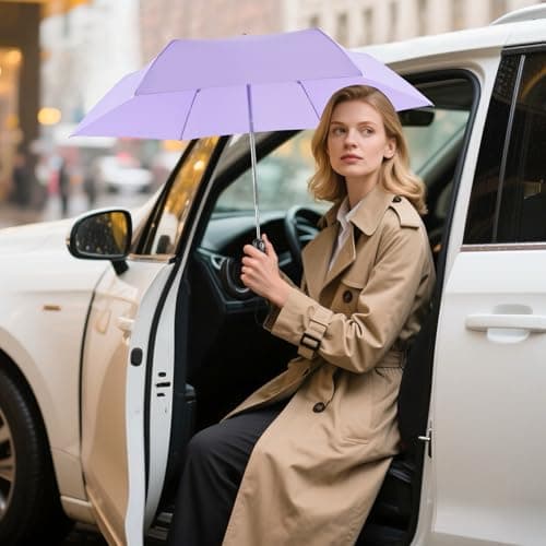 Lejorain Mini Flat Umbrella Automatic - Compact Foldable Umbrella for Travel Size Sturdy Lightweight Umbrellas Women Paraguas - Thumbnail 2