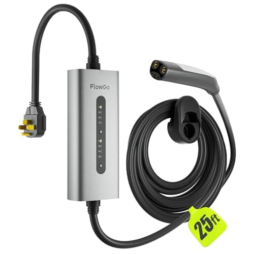 FlowGo Tesla Charger 40A Level 2 EV Charger NACS 240V with 14-50 Plug 25 FT Cable 9.6KW Portable Tesla Charging Equipment 15-40 Amps Adjustable Current Mobile Electric Car Chargers for Model 3/S/Y - Image 1