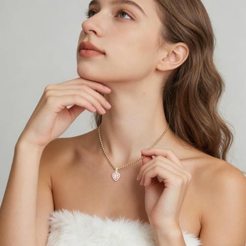 Helirose 18K Gold Plated Heart Necklace for Women, Trendy Dainty Love Pendant Necklaces for Women, Birthday Jewelry Presents for Her, Mom and Wife (Pink) - Thumbnail 2