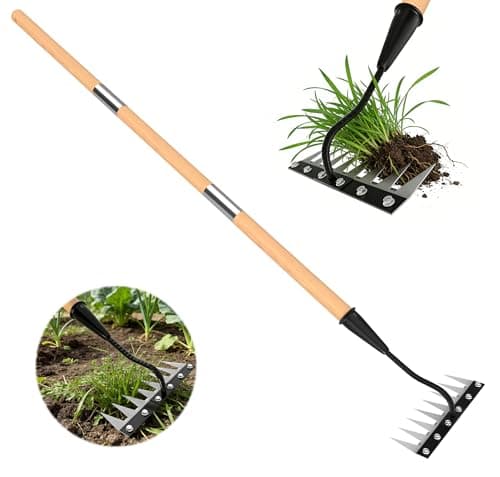 ATLRGISL Iron Weed Rake with Wooden Long Handle, 8 Teeth Weed Puller Tool Heavy Duty, Manual Gardenia Weeding Rake Tool for Yard, Lawn and Garden, 56Inch - Image 1