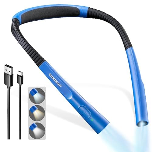 Glocusent Upgraded LED Neck Reading Light, Book Light for Reading in Bed, 30-min Timer, 3 Colors & 3 Brightness Adjustable, Rechargeable & Long Lasting, Perfect for Reading, Knitting - Image 1