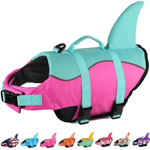 Dogcheer Dog Life Jacket Shark, Ripstop Dog Life Vest for Swimming Boating with Reflective Stripes & Rescue Handle, High Buoyancy Pet Swim Vest for Small Medium Large Dogs - Pink & Green, M - Image 1