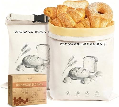 Beeswax Bread Bags for Sourdough & Homemade Bread XL 17x13 Inch, Reusable Bags for Homemade Bread Sourdough, 2 Packs Cotton Bread Storage Bags for Freezer & Refrigerator (White) - Image 1