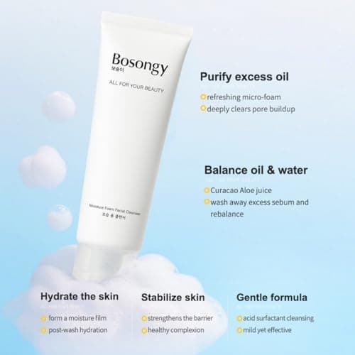 BOSONGY Cleansing Foam Amino Acid Face Wash120ml(4.05fl.oz) Gentle Korean Skincare Cleanser with Ceramide,pH-Balanced for Sensitive Skin, Removes Sunscreen &Light Makeup, Hydrating&Skin Revitalizing. - Thumbnail 5