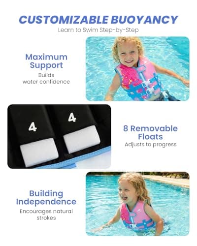 Gogokids Swim Vest for Toddler & Kid 1-2-3-4-5, Adjustable Buoyancy Swimming Vest for Kid Learn to Swim, Toddler Floaty with Removeable Floats and Dual Safety Straps Buoyancy Aid for Pool Beach Puddle - Thumbnail 2
