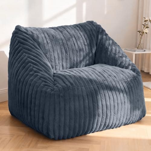 HABUTWAY Bean Bag Chair, Giant Bean Bag Chairs for Adults and Kids, Bean Bag Sofa, Lazy Floor Sofa, Faux Fur Beanbag Chair with Armrests for Living Room Bedroom (Dark Grey) - Image 1